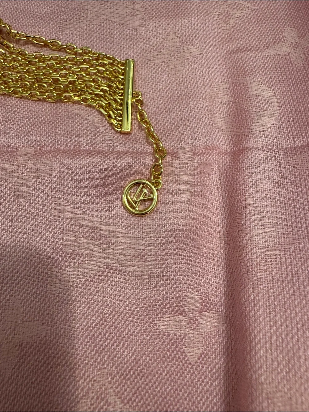 Louis Vuitton Gold-Tone Multi-Chain Necklace with Pearl V-Plaque